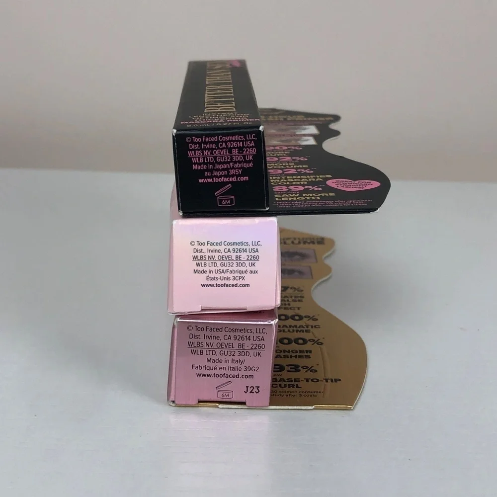 NIB Too Faced Better Than Sex Mascara, Foreplay Primer, + Lip Plumper